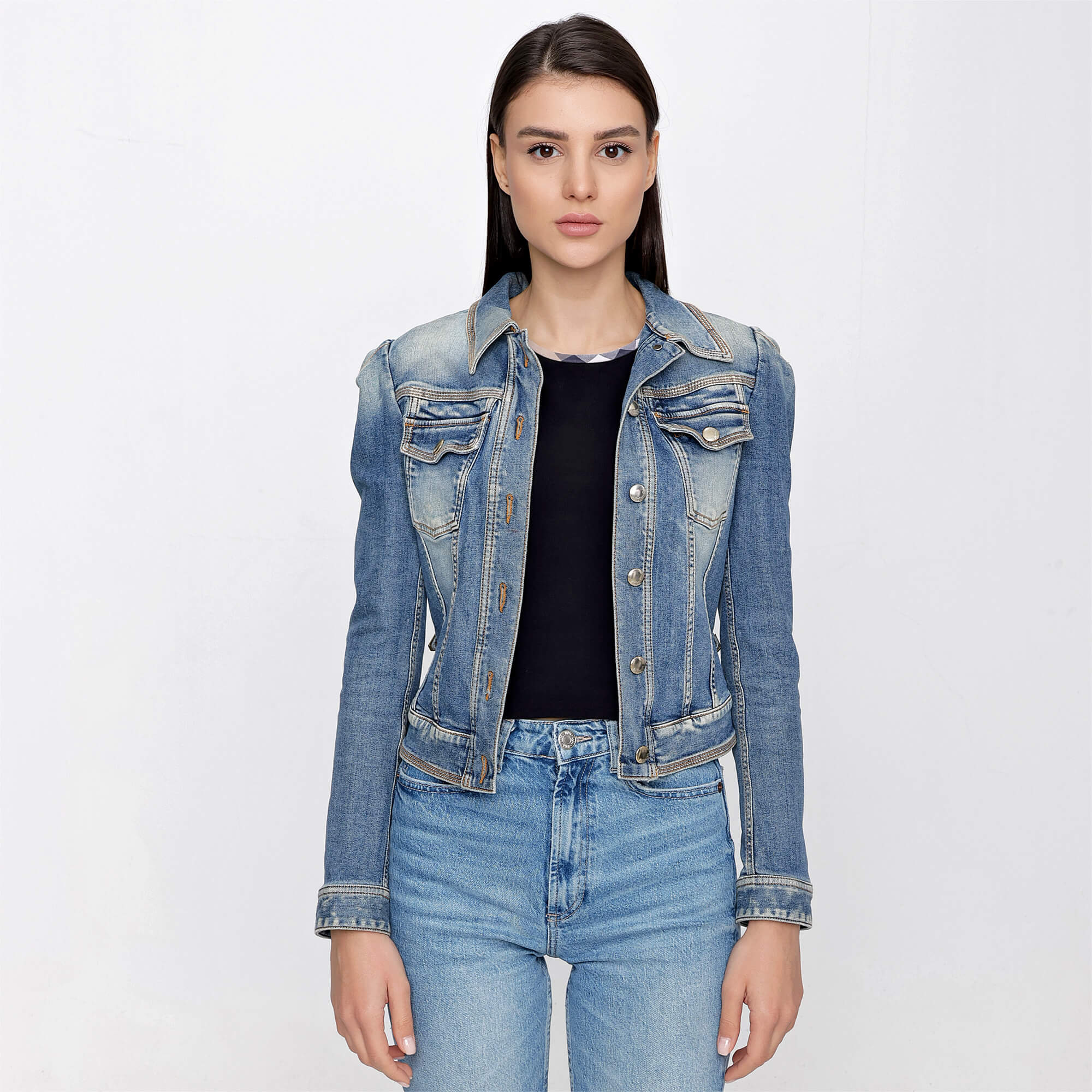 Just Cavalli - Blue Cotton Blend Buckle Details Denim Jacket